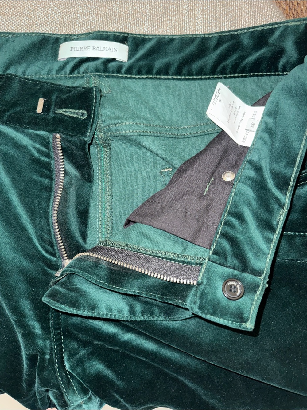 Rare Men's Pierre Balmain Green Velvet Moto Pant